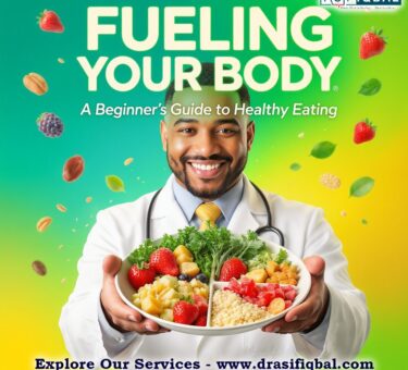 Colorful balanced meal plate with vegetables, fruits, grains and proteins