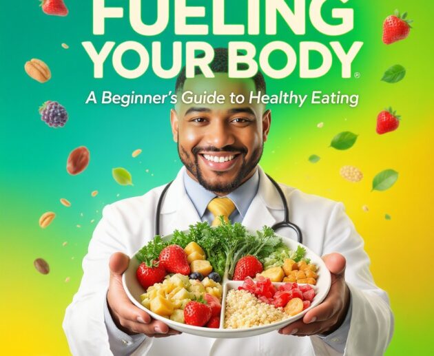 Colorful balanced meal plate with vegetables, fruits, grains and proteins